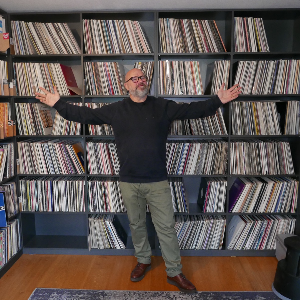 Simon Dunmore in his record room.